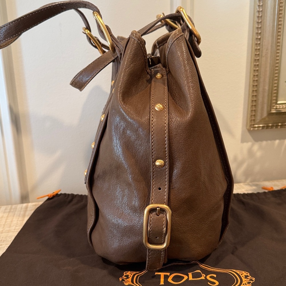Tod's G-Bag Sacca Grande Brown Leather Tote Shoulder Bag with Dustbag - Picture 5 of 13